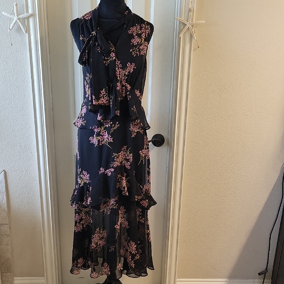 Black And Floral Print Layered Sheer Overlay Maxi Dress - Picture 1 of 16